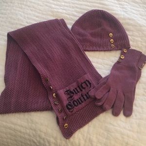 Knitted scarf, gloves, and beanie set